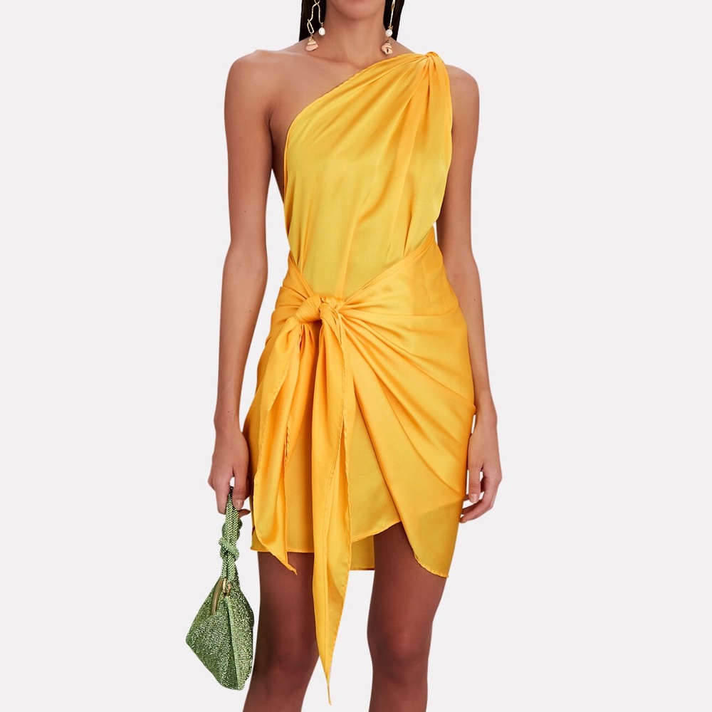 BAOBAB yellow Marea One Shoulder Satin Mini Dress. size small. Worn once.